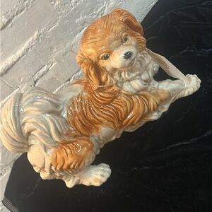 Itslian Ceramic Spaniel Figurine in White and Golden Brown